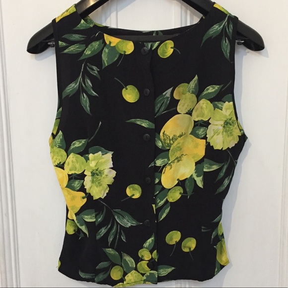 Black Fruit Print Square-neck Button Up Tank Top - Picture 3 of 6